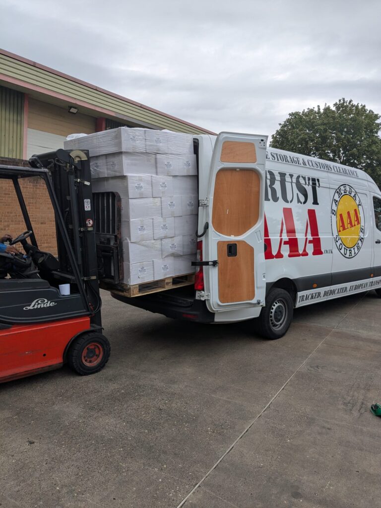 Same-day courier fleet services delivering retail pallet stock by van